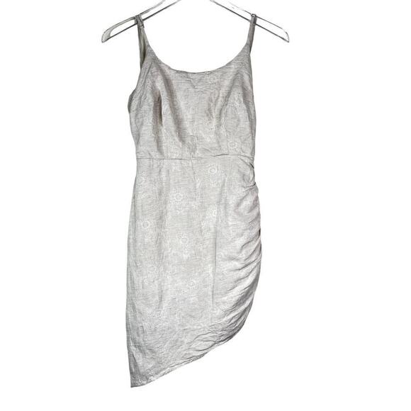 Anthropologie Flat White Linen Cotton Asymmetrical Mini Dress Beige Back Cut Out - Picture 4 of 10
